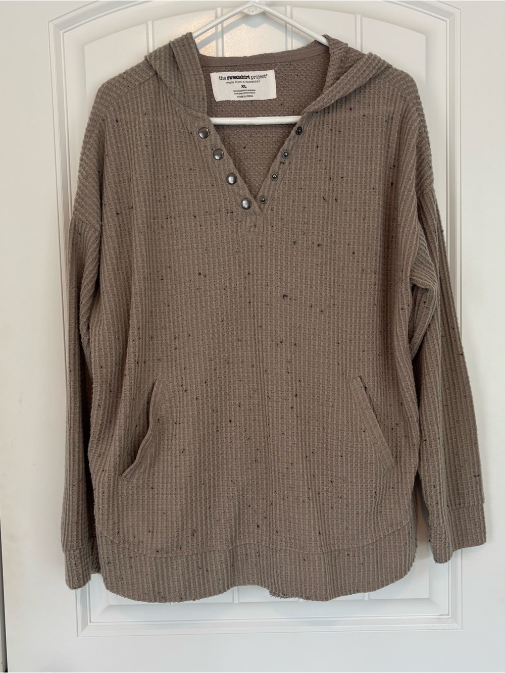 The Sweatshirt Project Women’s Taupe Hoodie Waffle-Knit Top Size XL